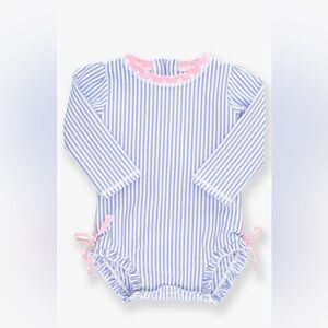 Ruffle Butts Blue and Pink Striped Kids Rashguard